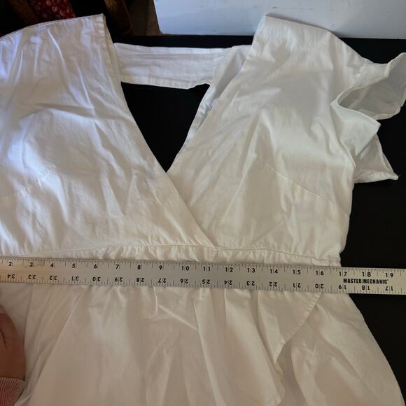 Anthropologie Mini Dress Womens SM White Tiered Flowy Ruffle V Neck Summer Sun - Picture 10 of 11